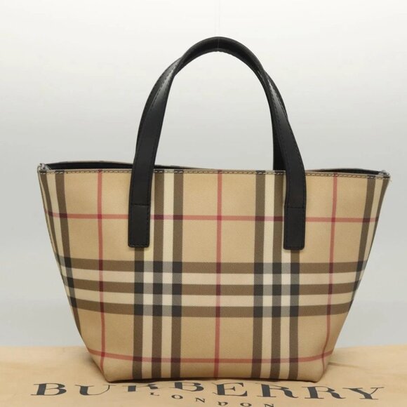 BURBERRY Nova Check Hand Bag PVC Beige Silver Auth - Picture 1 of 16